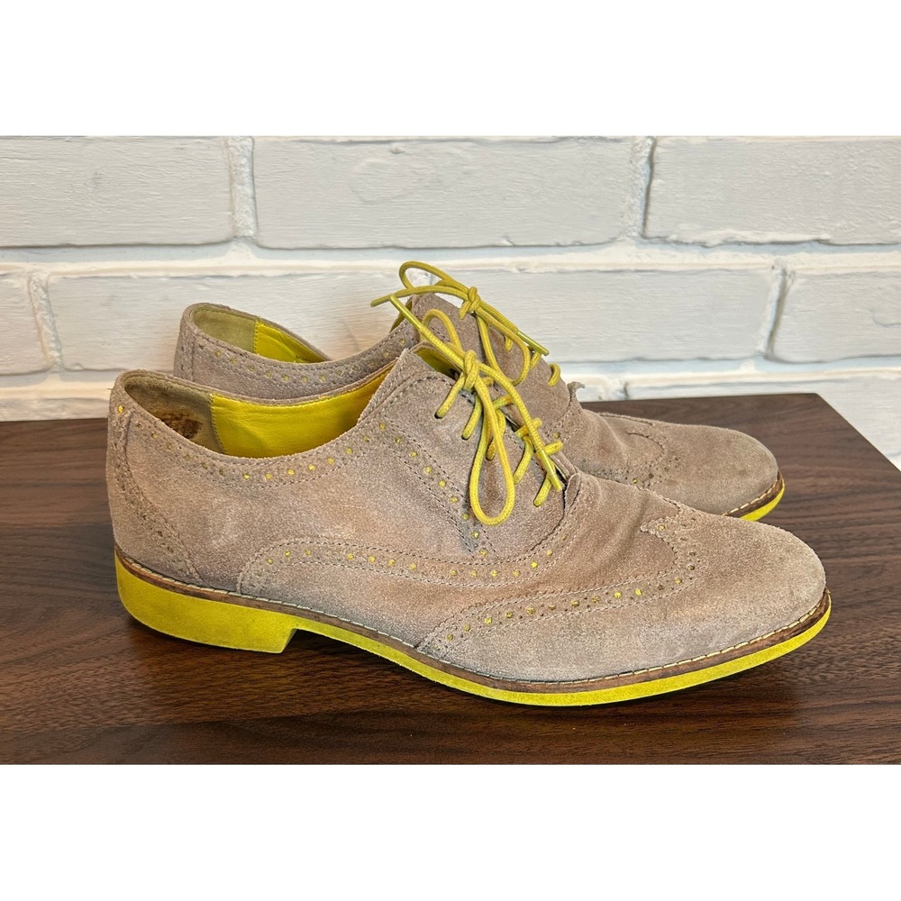 Cole Haan Alisa Wingtip Oxford Shoe Womens 9.5B Tan Suede Yellow Academia Preppy
